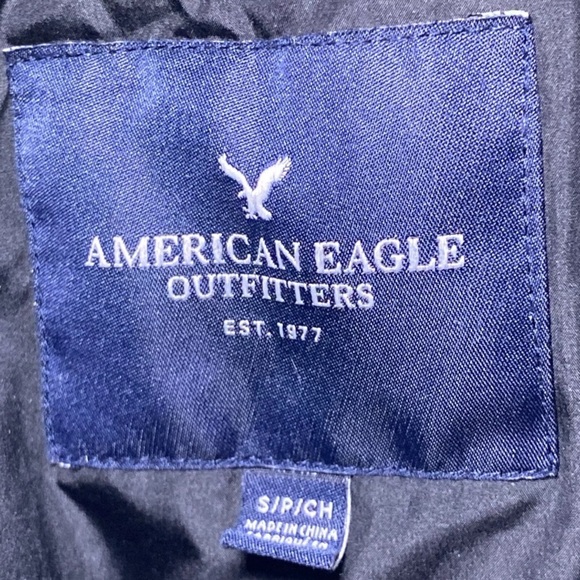 American Eagle Bomber Jacket Mens Small Black Heavy Thick Aviator Y2K Gorpcore - Picture 6 of 9